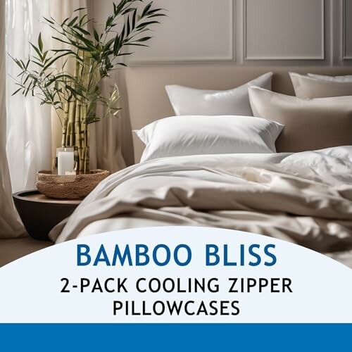 Bamboo Bliss 2-pack cooling zipper pillowcases on a bed.