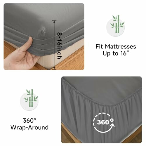 Bamboo mattress cover fitting up to 16 inches with 360-degree wrap-around.