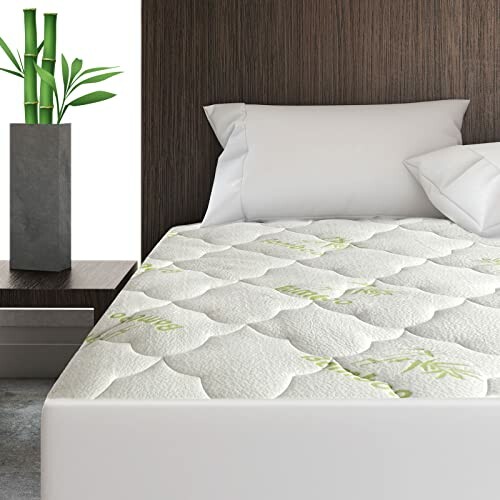 Bedroom with bamboo mattress topper and plant