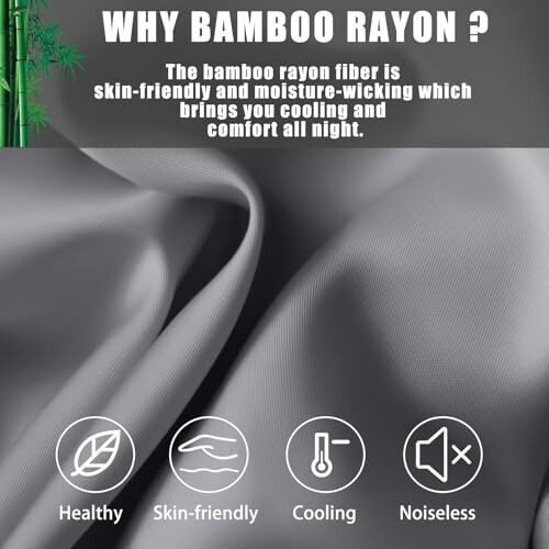 Benefits of bamboo rayon: skin-friendly, moisture-wicking, cooling, healthy, noiseless.