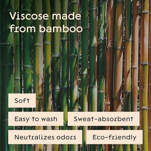 Bamboo stalks with text highlighting benefits of viscose: soft, easy to wash, sweat-absorbent, neutralizes odors, eco-friendly.