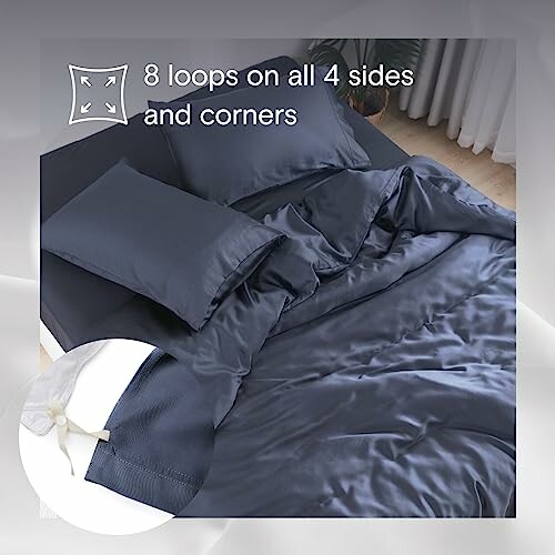 Dark bed linen with 8 loops on all sides and corners.