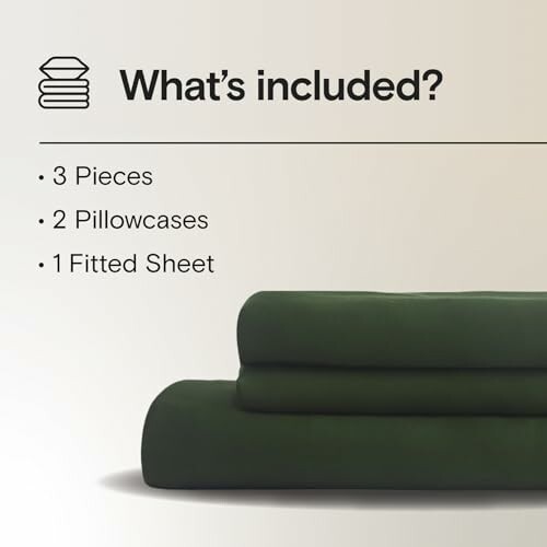 Image showing included items in a bedding set: 3 pieces, 2 pillowcases, 1 fitted sheet.