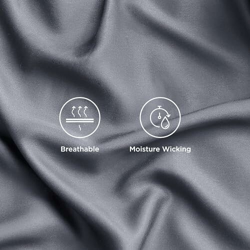 Gray fabric with breathable and moisture-wicking icons.