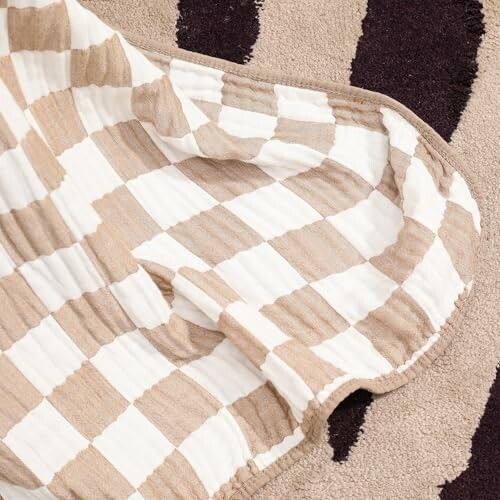 Closeup of beige and white checkered fabric.