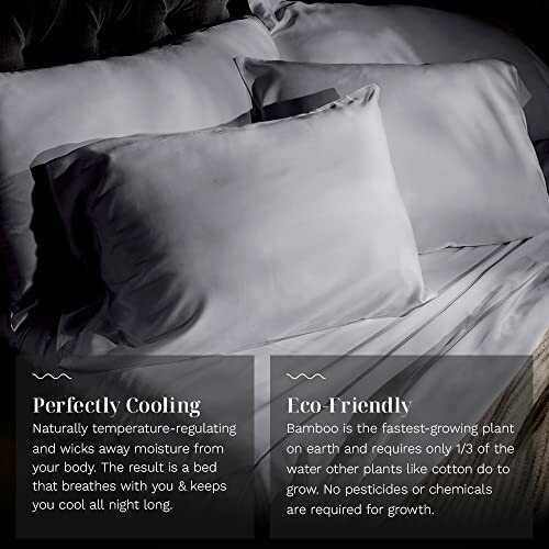 Cooling and eco-friendly pillows on a bed.