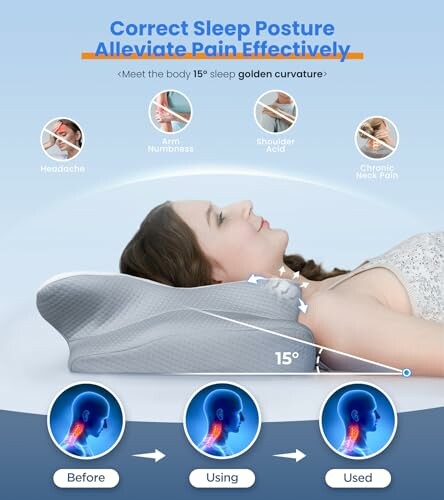 Woman demonstrating correct sleep posture on ergonomic pillow.