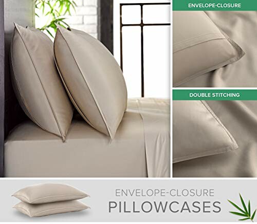 Beige envelope-closure pillowcases with double stitching, adding a touch of elegance to your bedroom.