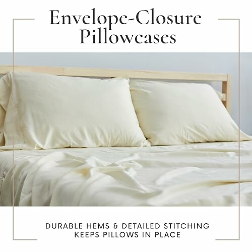 Bed with envelope-closure pillowcases and bedding.