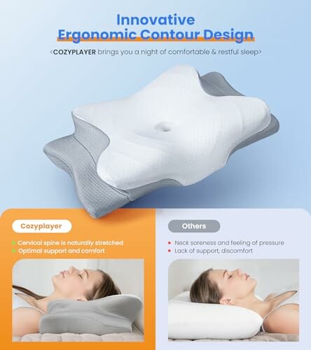 Innovative ergonomic contour pillow design comparison for comfort and support.