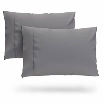 Two gray pillowcases on white background