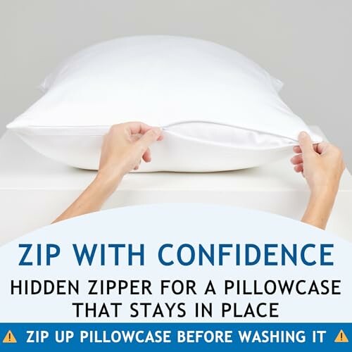 Hands holding a pillow with a hidden zipper.