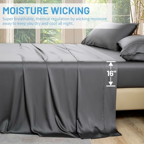 Moisture wicking bedsheet with 16-inch depth.