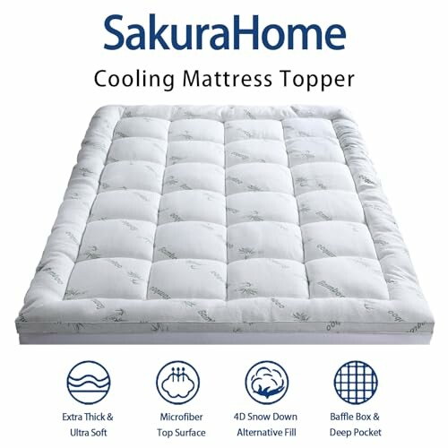 SakuraHome cooling mattress topper with features listed.