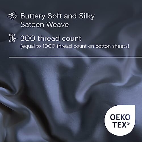 Sateen weave sheet description with 300 thread count and OEKO-TEX certification.