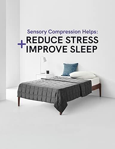 Minimalist bedroom with sensory compression bedding for stress reduction and improved sleep.