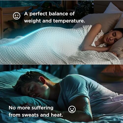 Two images showing sleeping comfort with temperature control.