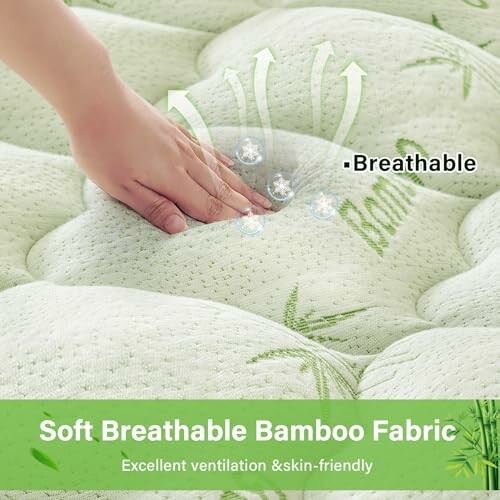 Hand pressing on soft breathable bamboo fabric with ventilation.