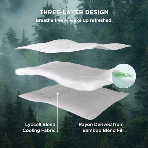 Three-layer pillow design with lyocell blend cooling fabric and rayon derived from bamboo blend fill.